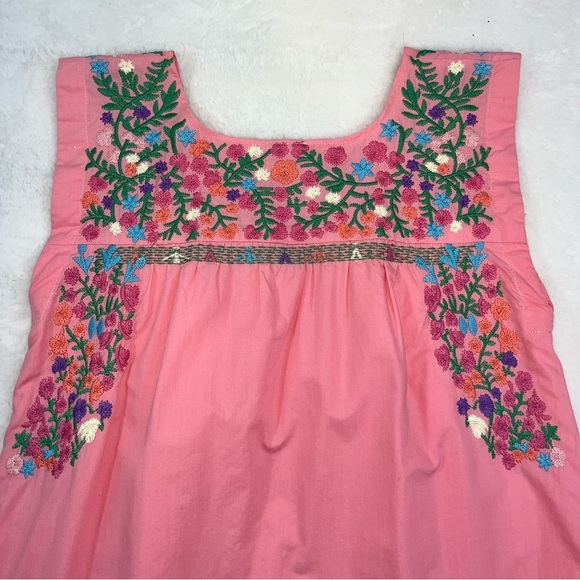 J. Marie Embroidered Shift Dress Pink Floral Lined Sz XS Cotton Pockets Boho - Picture 8 of 12